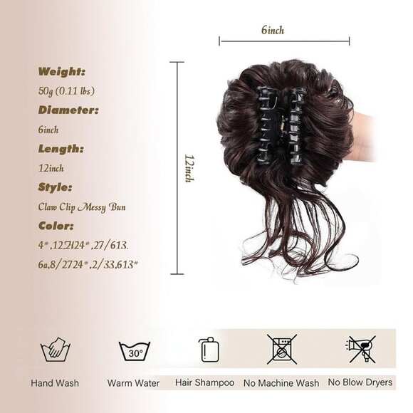 Messy Bun Hair Clip Synthetic Dark Brown 10 Inch Curly Wavy Updo Extension - Picture 4 of 5